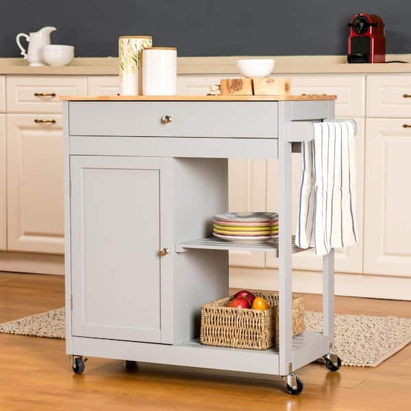 Glitzhome 34.25 in.H Gray Wooden Basic Kitchen Island with 1