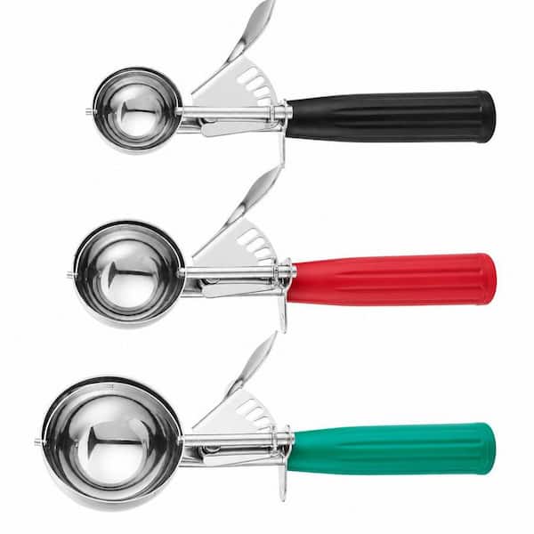 3-Piece 18/8 Stainless Steel Cookie Scoop Set Multi-Colored Handles, 3 Sizes Trigger Release Dishers Ice Cream Scoop Set