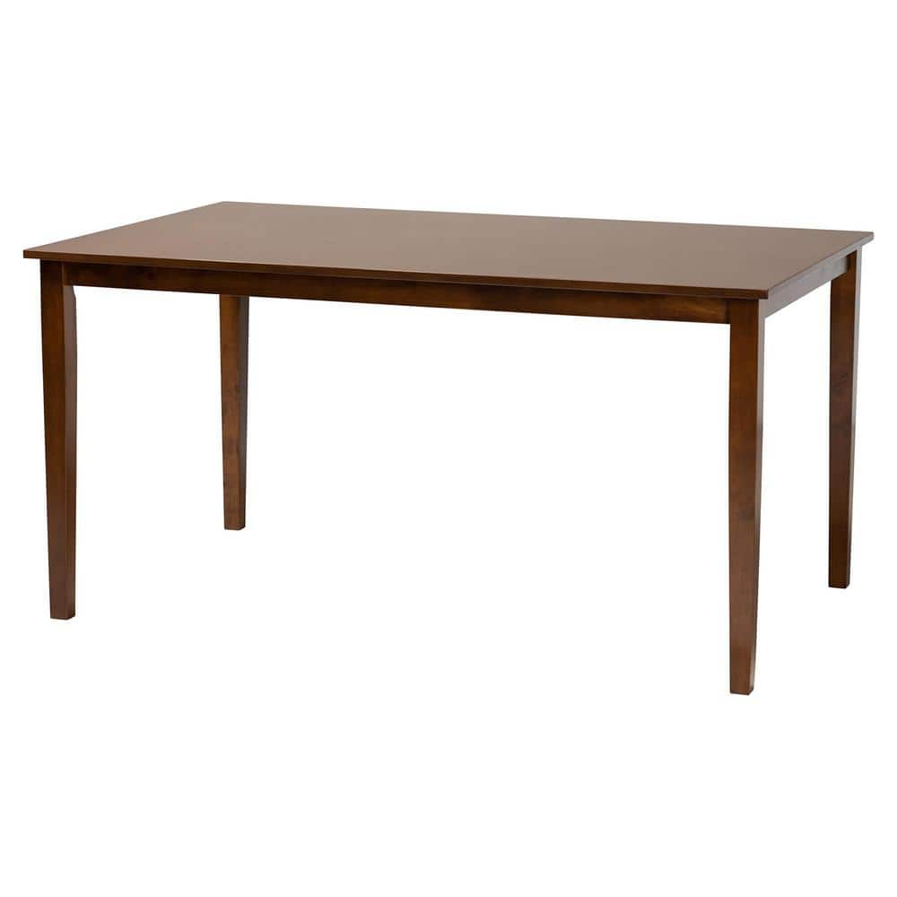 Mid-Century Walnut Brown Wood and Rattan 7-Piece Dining Set