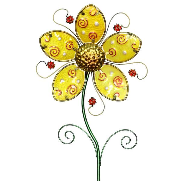 Exhart Whimsy Flower 3.0 ft. Yellow Metal Garden Stake