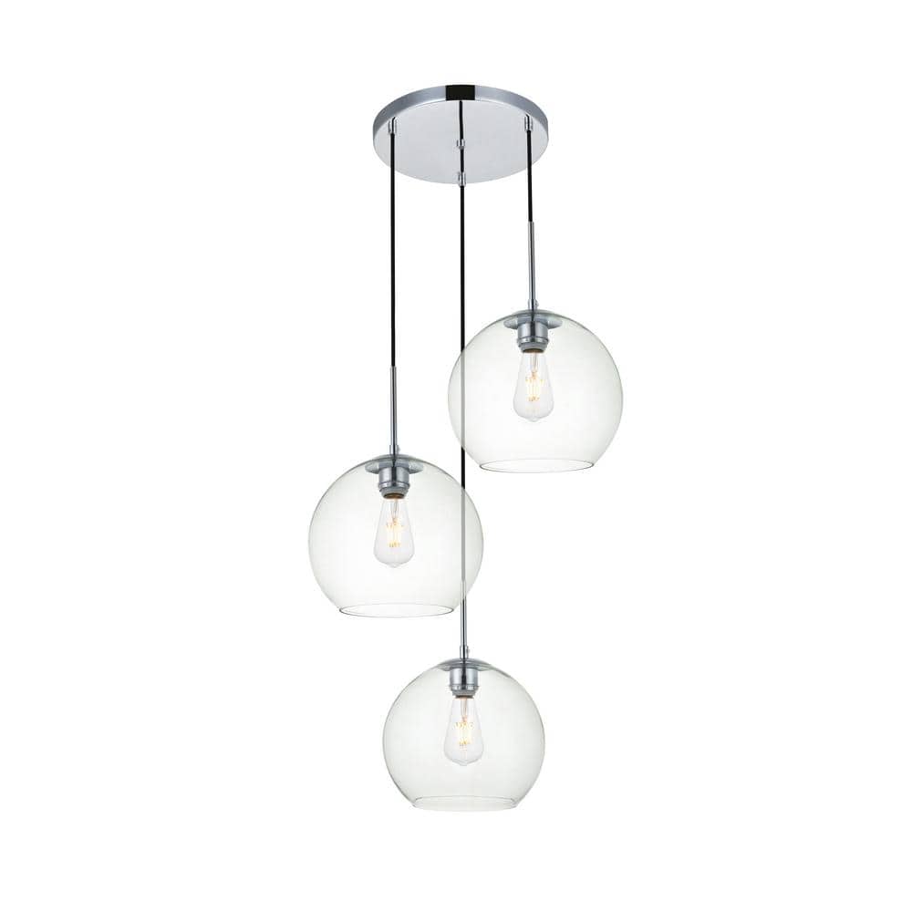 Timeless Home 20.1 in. 3-Light Chrome And Clear Pendant Light, Bulbs Not In