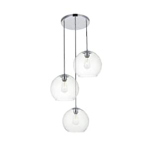 Timeless Home 20.1 in. 3-Light Chrome and Clear Pendant Light, Bulbs Not Included