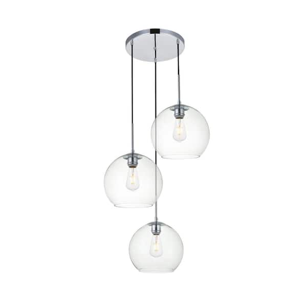 Unbranded Timeless Home 20.1 in. 3-Light Chrome And Clear Pendant Light, Bulbs Not Included