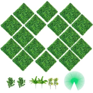 20 in. x 20 in. Boxwood Hedge Panels PE Artificial Grass Backdrop Wall 1.6 in. Privacy Screen for Backyard, 16 PCS