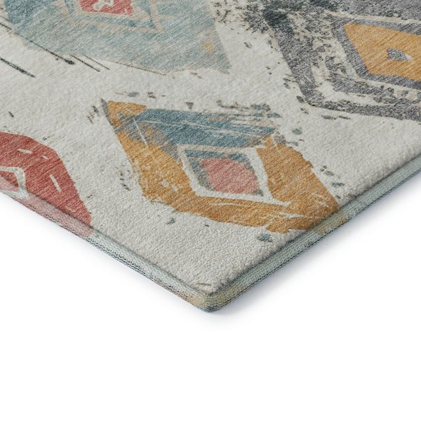 Mayfield Premium Machine Washable Abstract AMF1669 Ivory 3 ft. x 5 ft. Area Rug