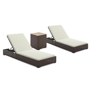 Palm Springs Brown Stationary Wicker Rattan Outdoor Lounge Chair with Tan Cushion and End Table (3-Piece)