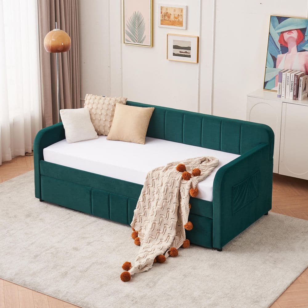 Noble House Ward Green Twin Size Velvet Upholstered Daybed with