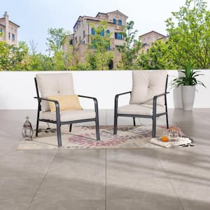 Metal Outdoor Lounge Chairs with Beige Cushions (2-Pack)