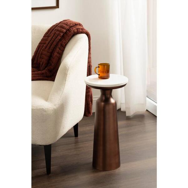 Cardina 10 in. White/Bronze Round Marble End Table