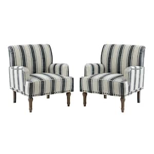 Imperia Black Armchair with Turned Legs and Nailhead Trim Set of 2