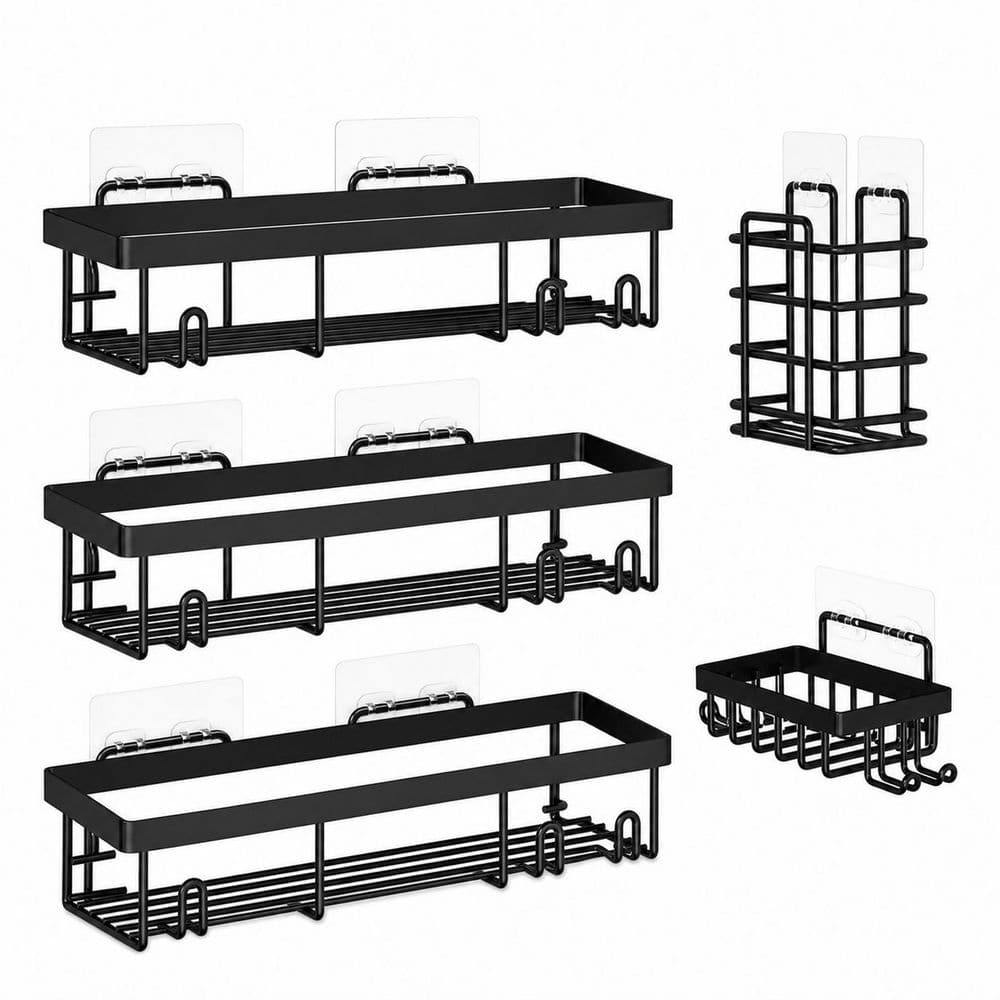 5-Piece Adhesive Shower Caddy Organizer Set with Wall Storage Baskets, Soap and Toothbrush Holders, Black price history on PriceWatchPro