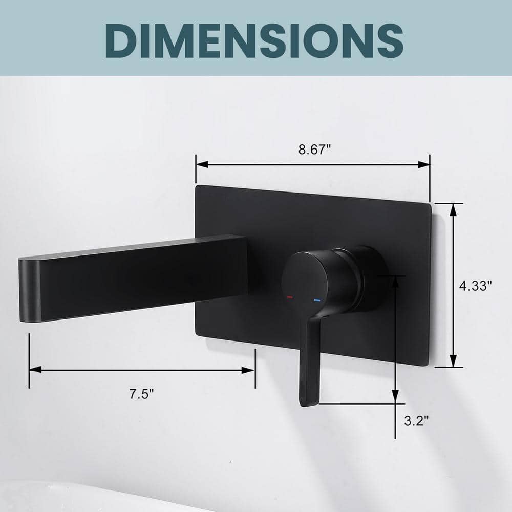 Matte Black Solid Brass Wall Mount Single Handle Bathroom Faucet