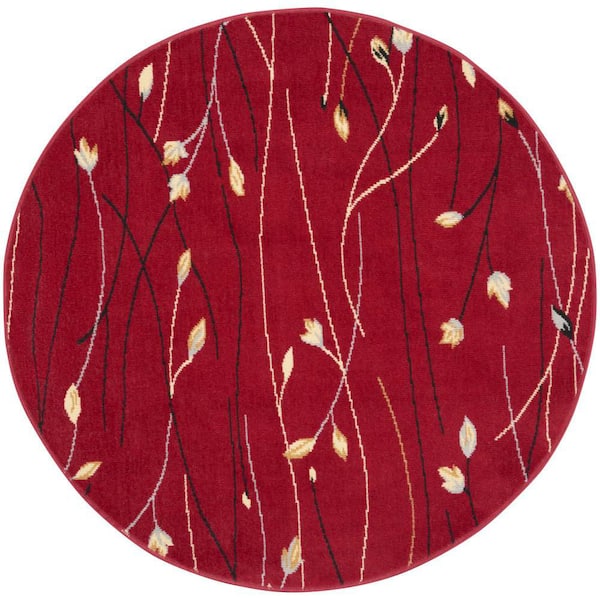 Nourison Grafix Red 4 ft. x 4 ft. Floral Contemporary Round Rug