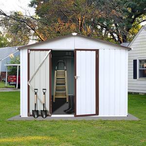 Hot Seller Outdoor 6 ft x8 ft Metal Garden Storage Shed with 2 Vents for Garden Tools Backyard White+Brown (48 sq. ft.)
