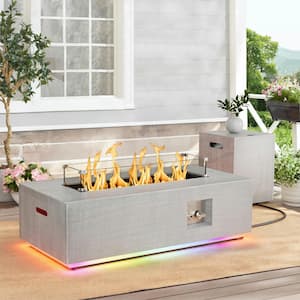 42 in. 50,000 BTU Rectangle Outdoor Propane Gas Fire Pit Table in Gray with RGB Light