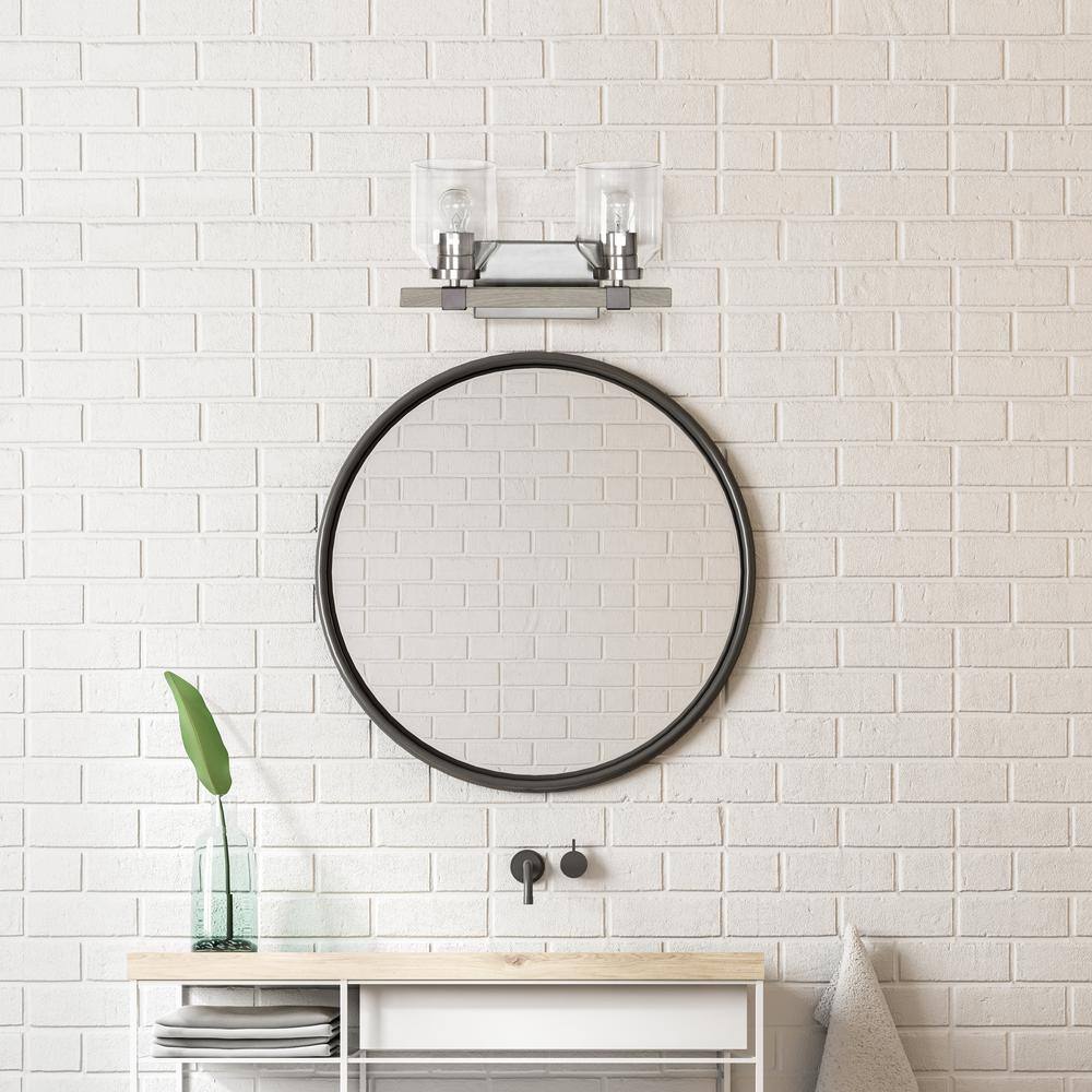Gray and Nickel Rustic 2-Light Vanity Fixture with Clear Glass Shades