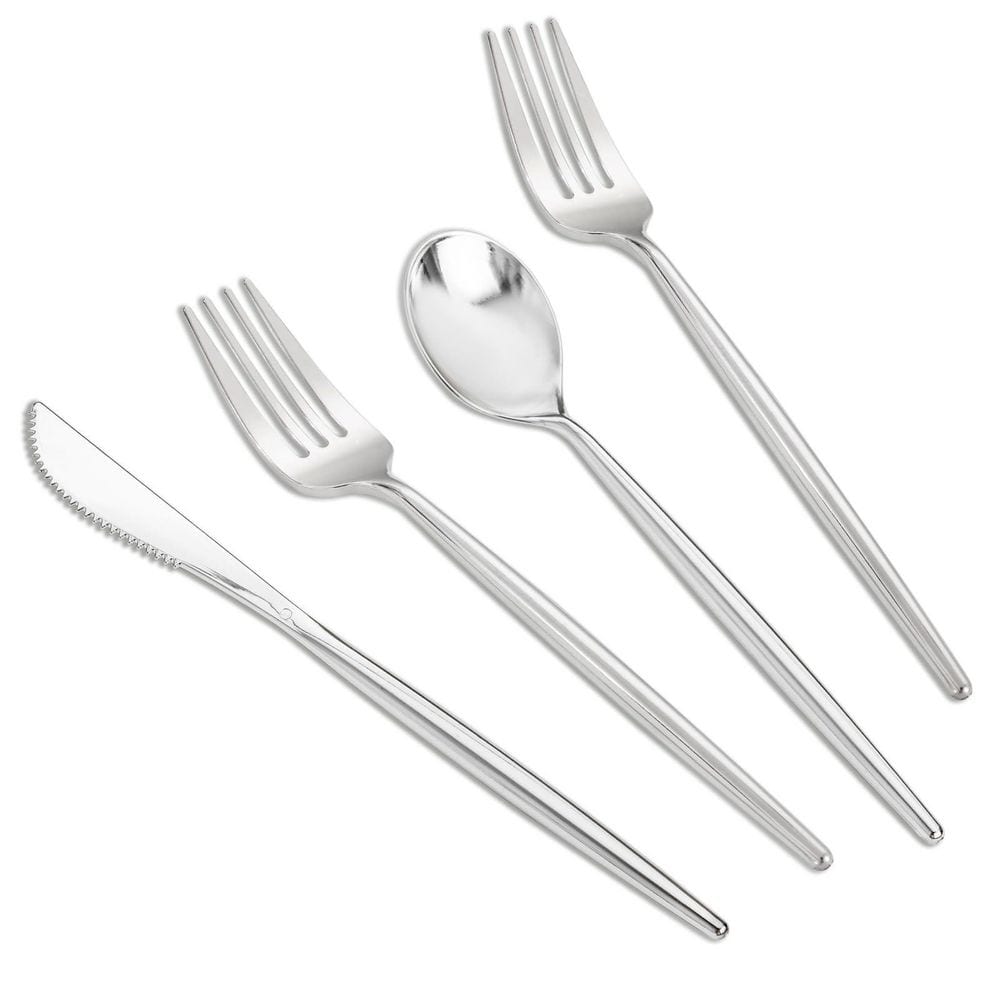 300 Piece Silver Plastic Cutlery, Disposable Utensils Silverware Set, Heavy Duty Flatware for Party and Event price history on PriceWatchPro
