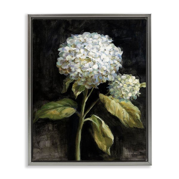 Stupell Industries Hydrangea on Black by Danhui Nai Gray Floater Frame Nature Graphic Art Print 21 in. x 17 in.