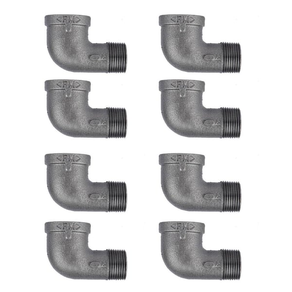 PIPE DECOR 3/8 in. Black Malleable Iron 90 degree FPT x MPT Street Elbow Fitting (8-Pack)