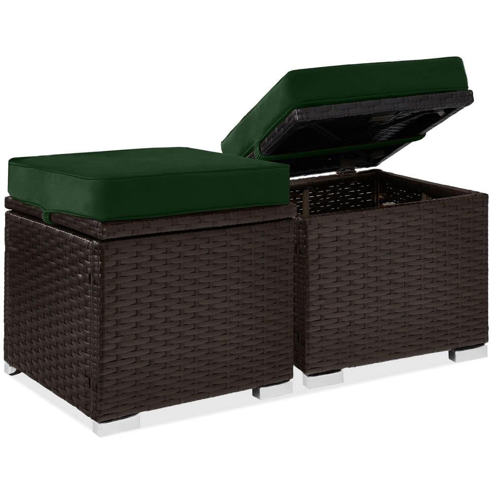 Brown Wicker Outdoor Ottoman, Multipurpose Outdoor Patio Furniture with Removable Midnight Green Cushions (2-Pack) price history on PriceWatchPro