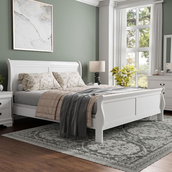 Furniture of America Burkhart White King Wood Frame Sleigh Bed with Slat Kit