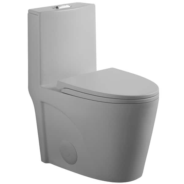 12 in. 1-Piece 1.1/1.6 GPF Flush Dual Flush Elongated Toilet in Light Gray