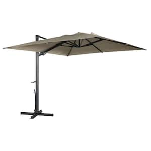 10 ft. Square Aluminum Cantilever Tilt Outdoor Hanging Patio Umbrella in Taupe for Garden Balcony