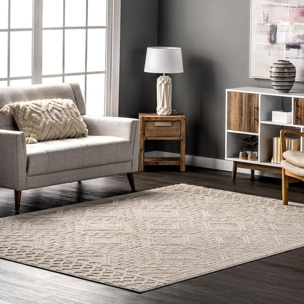 Cameron Beige 6 ft. 7 in. x 9 ft. High Low Textured Moroccan Indoor Area Rug