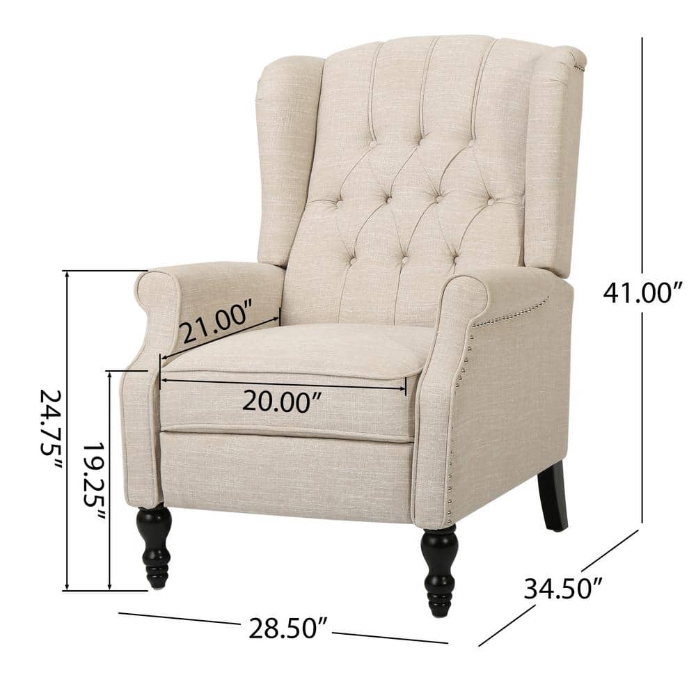 Light Beige Wingback Recliner Chair with Button-Tufting and Nailhead Trim