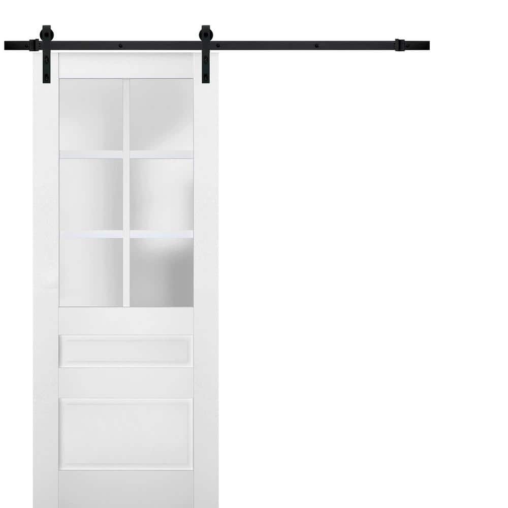 Assembly Required 24 in. x 96 in. 1-Panel Frosted Glass White Solid Wood Sliding Barn Door with Hardware Kit price history on PriceWatchPro