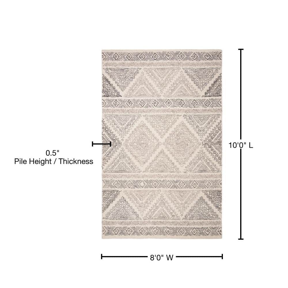 Elegant Ivory and Light Brown 8' x 10' Hand-Tufted Wool Rug