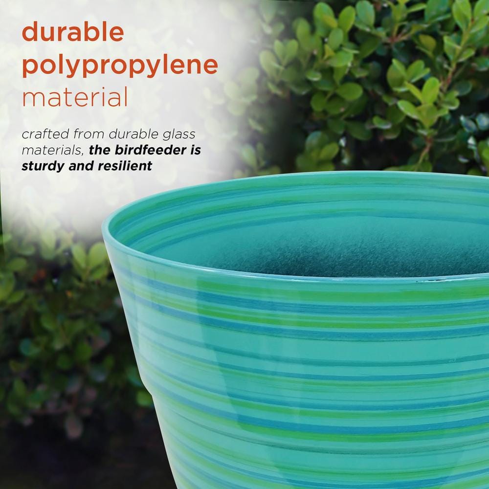Turquoise and Green Striped Polypropylene Indoor Outdoor Planter, 13"