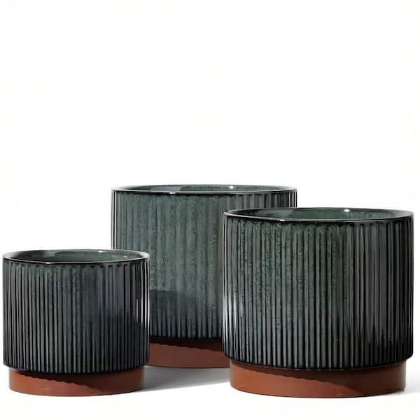 Hcman 3 Pack Ceramic Plant Pots Set, Planter with Drainage Holes for ...