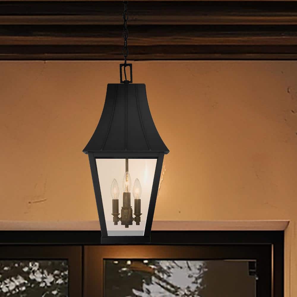 Chateau Grande 4-Light Sand Coal and Gold Outdoor Hanging Lantern