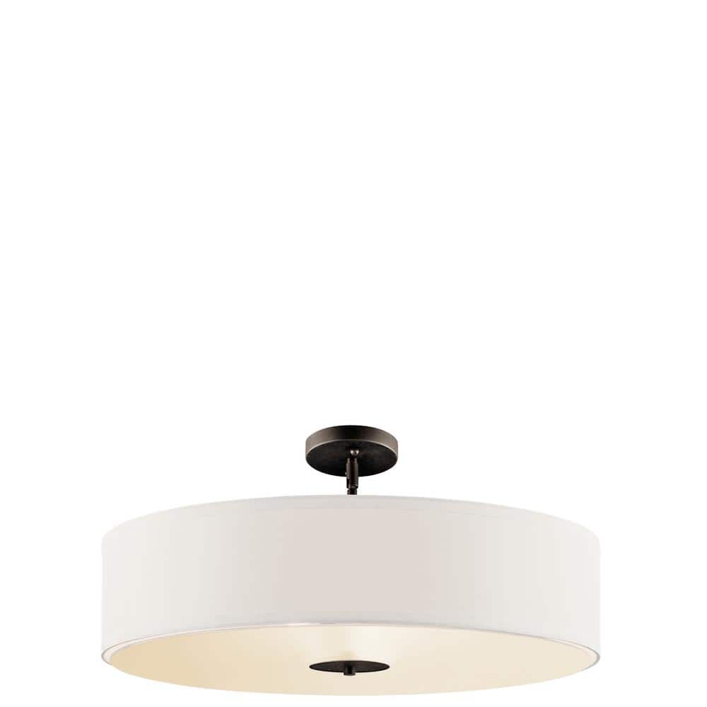 Transitional 24" Black Drum Pendant with White Shade