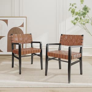 Prosen PU Leather and Rubberwood Dining Chair, Brown, Set of 2