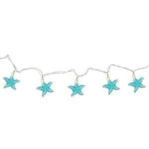 Set of 10 Clear Incandescent Light Under The Sea Teal Blue Starfish Patio and Garden Christmas Lights