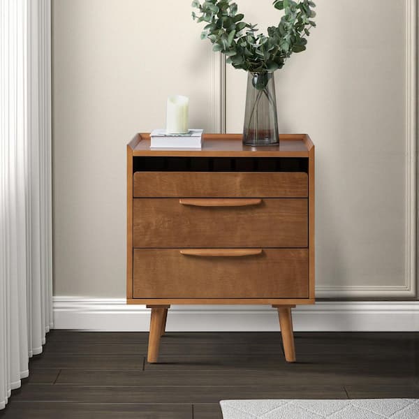 Kate Acorn Mid-century Style 3-Drawer 24 in. W Nightstand with Solid Wood Legs