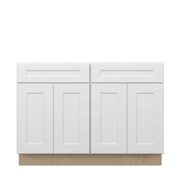Norfolk Shaker 48 in. W x 34.5 in. H x 24 in. D in Painted White Plywood Assembled Sink Base Cabinet