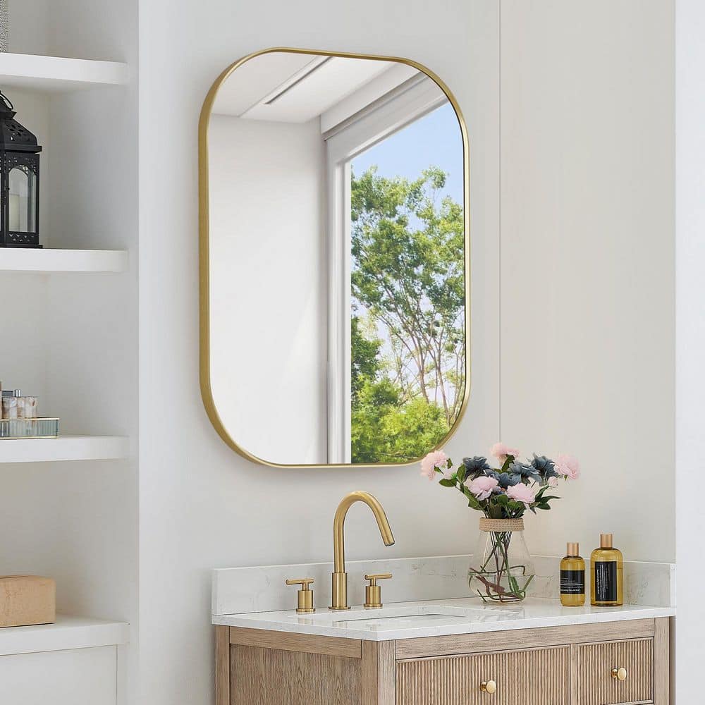 Trielle 24 in.W x 32 in. H Rectangular Aluminum Framed Wall Mounted Bathroom Vanity Mirror in Brushed Gold price history on PriceWatchPro