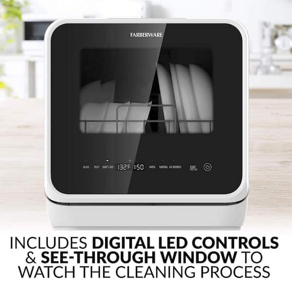 Farberware Compact Portable Countertop Dishwasher, 5L Built-in Water Tank,  Glass Door & Reviews