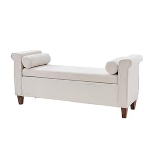Amalia Ivory 54" Traditional Upholstered Storage Bench with 2 Round Pillow