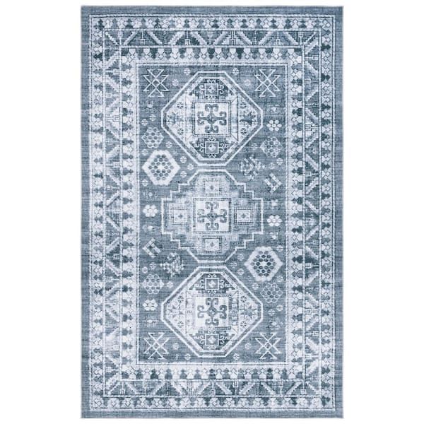 SAFAVIEH Arizona Gray Green/Ivory Doormat 3 ft. x 5 ft. Diamond Machine Washable Medallion Area Rug