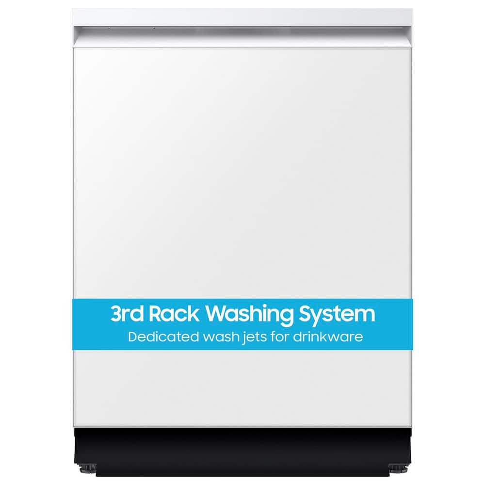 Bespoke 24 in. Built-In Tall Tub Smart Dishwasher in White Glass with 3rd Rack Washing System, 38 dBA
