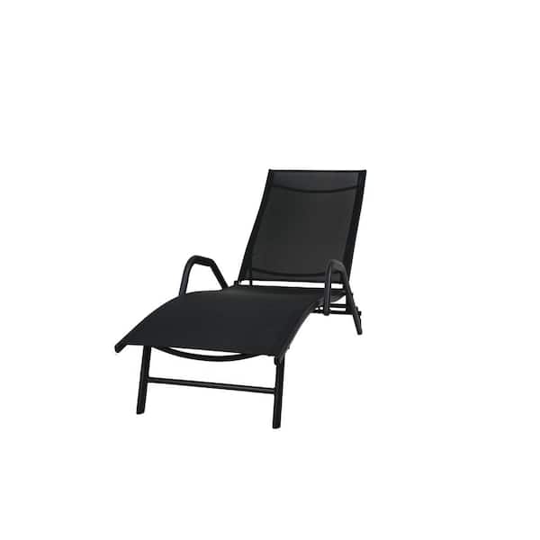 Jushua Outdoor Patio Black Lounge Chair with 5 Positions Adjustable Backrest