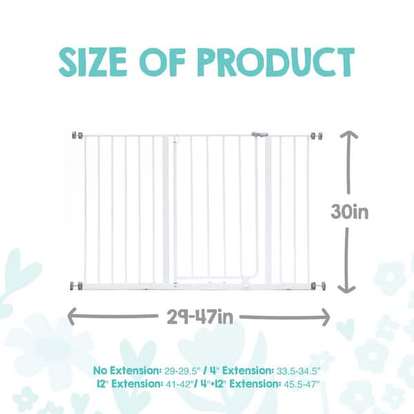29 in. - 47 in. Easy Open Extra Wide Baby Gate, Pressure Mounted, White