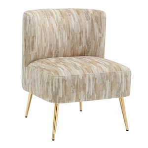 Fran Light Brown Fabric and Gold Metal Slipper Chair