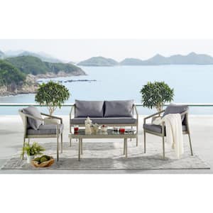 Windham All-Weather Wicker Outdoor Conversation Set with 42 in. L Coffee Table, Set of 2 Chairs and 2-Seat Bench