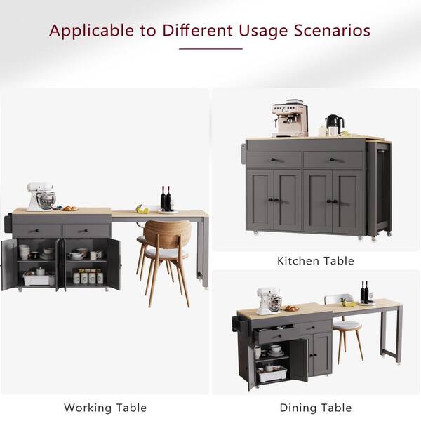 Xspracer Oasis Grey Wood 74.5 in. Kitchen Island with Xspracer Oasis Grey Wood 74.5 in. Kitchen Island with