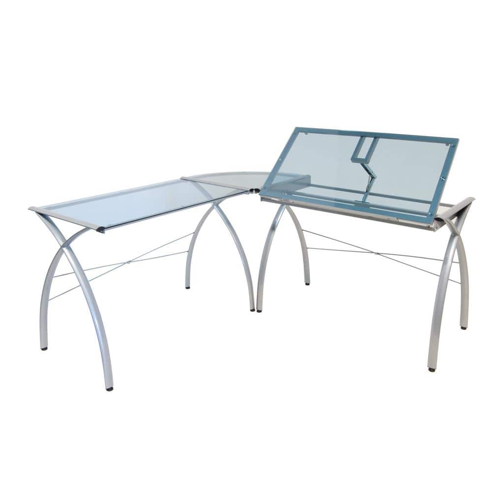 Studio Designs Futura LS Silver/Blue Metal and Glass Craft Corner Work Table with Angle Adjustable Top, Silver / Blue Glass -  50306